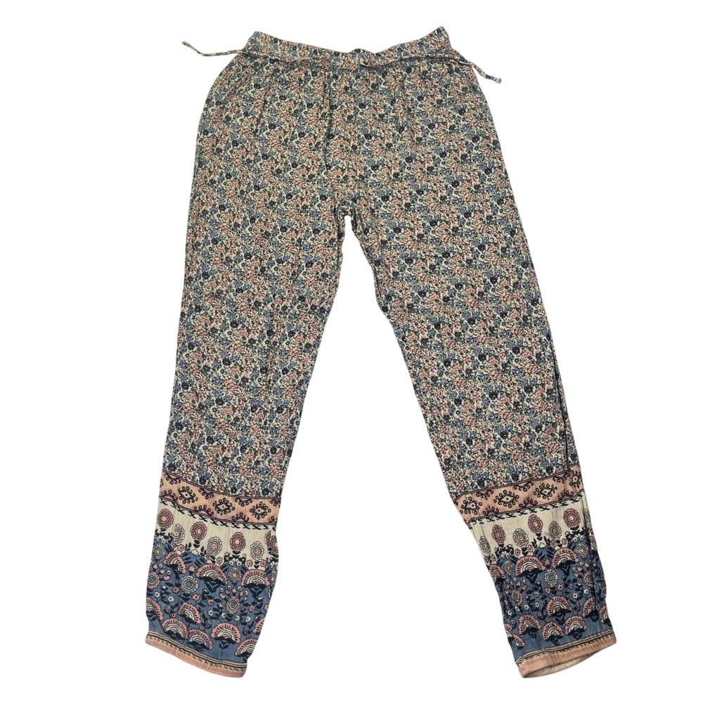 Natural Life Boho Jogger Pants Floral Print Drawstring Rayon Hippie Indie M